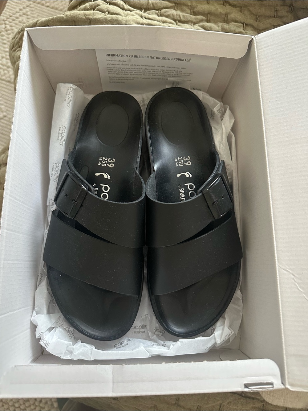 Papillio Birkenstocks Almina Black Leather Slides